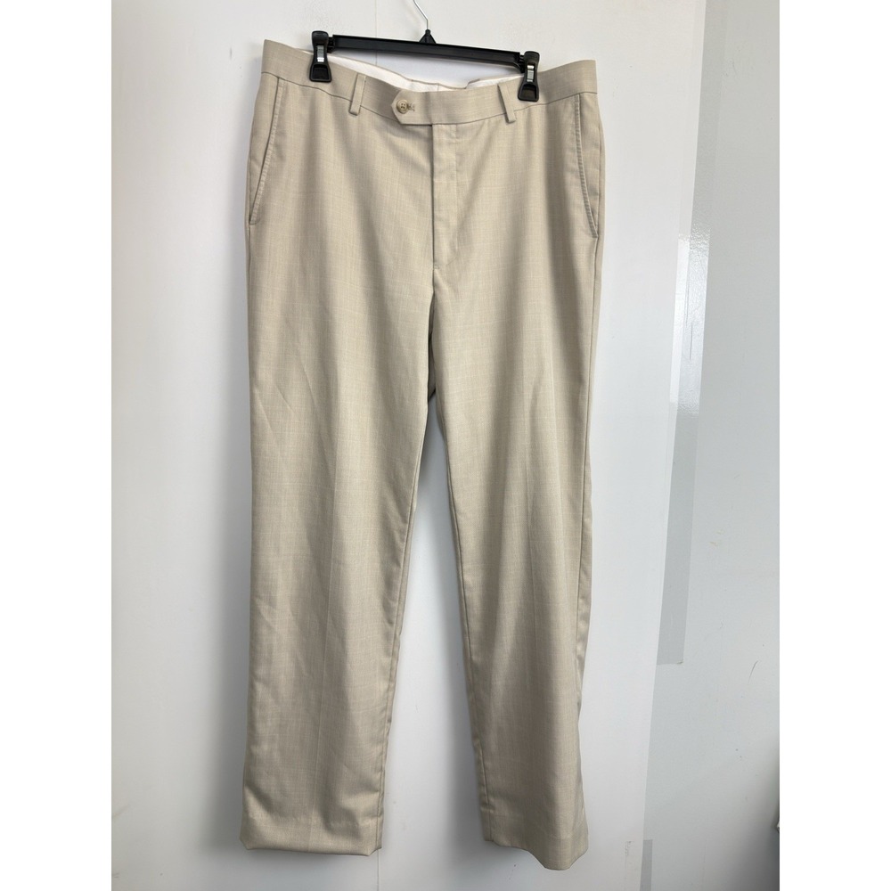 SADDLEBRED Men's 36X32 Khaki Traveler Comfort Flex Career Pants Beige Plaid‎